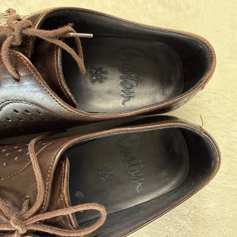 Vtg Mezlan Okanagan Oxford Mens 11M Brown‎ Perforated Leather Spain Y2K Luxury